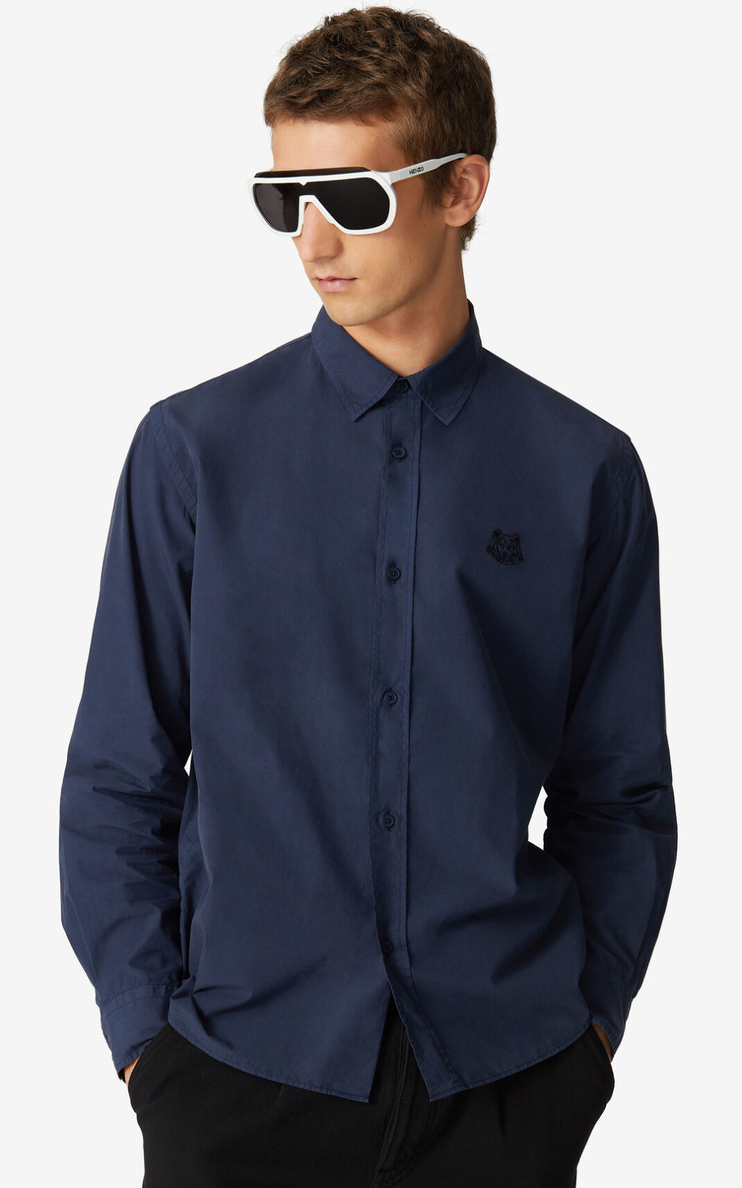 Kenzo Tiger Crest casual Shirt Navy Blue For Mens 4302RPBLW